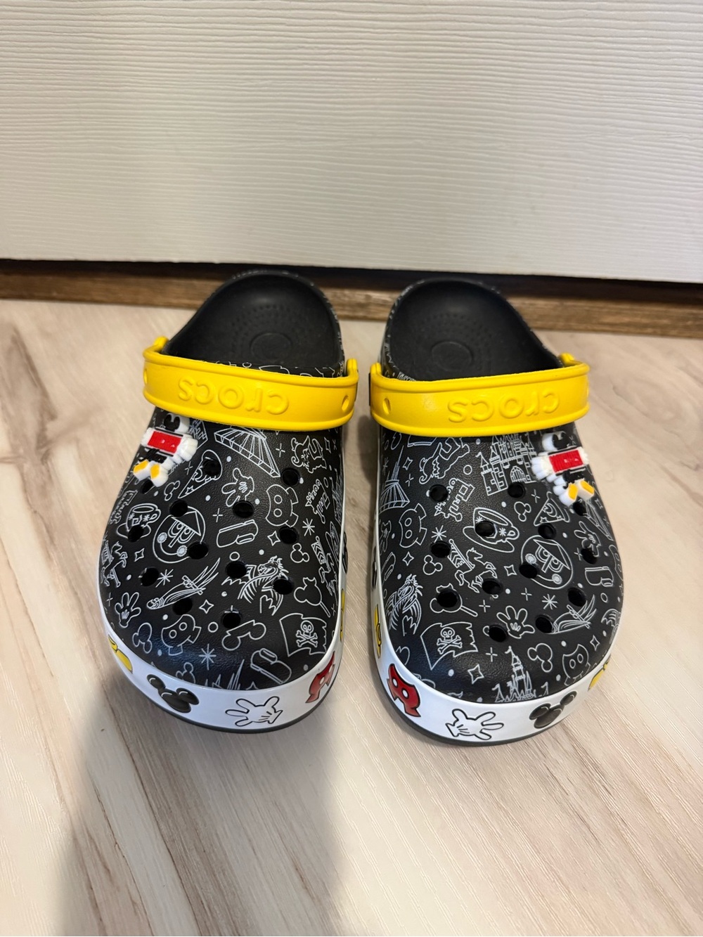 CROCS Kids Black Clog with Bright Yellow Strap and Character Print